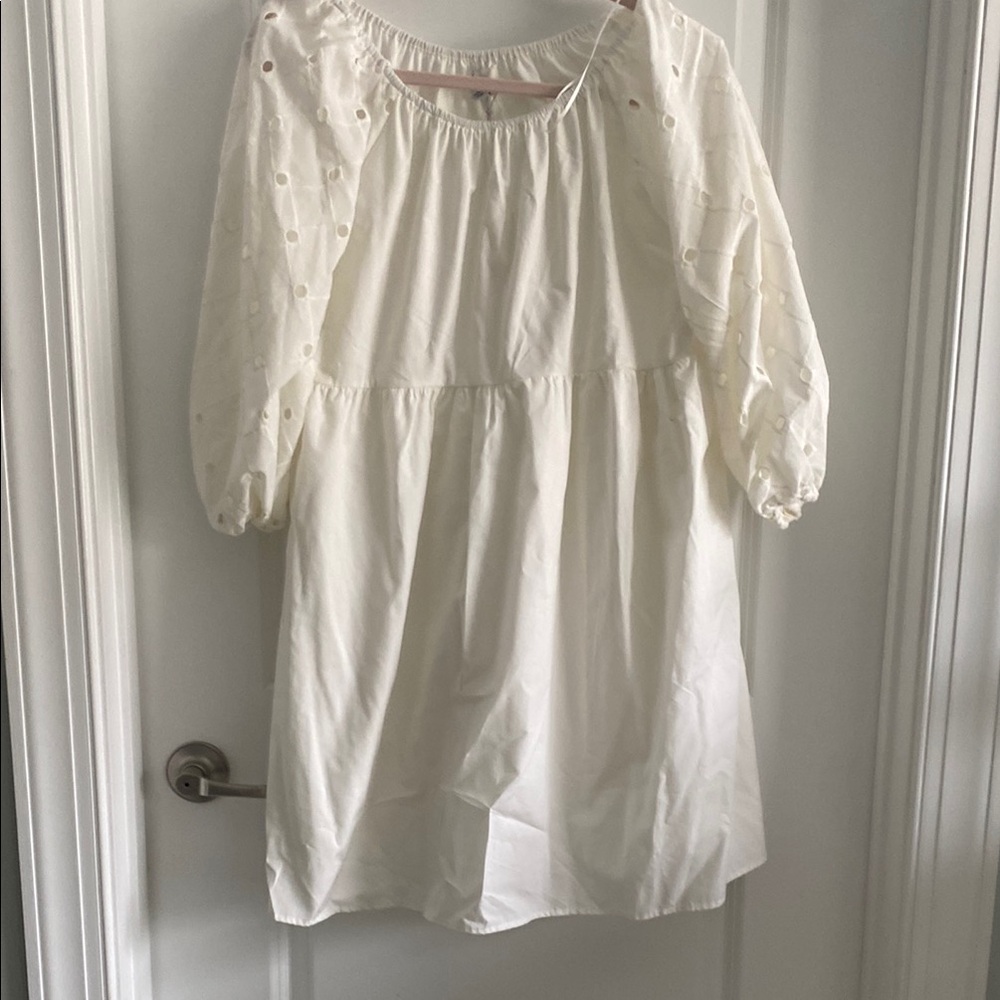 White Peasant Dress with Eyelet Sleeves